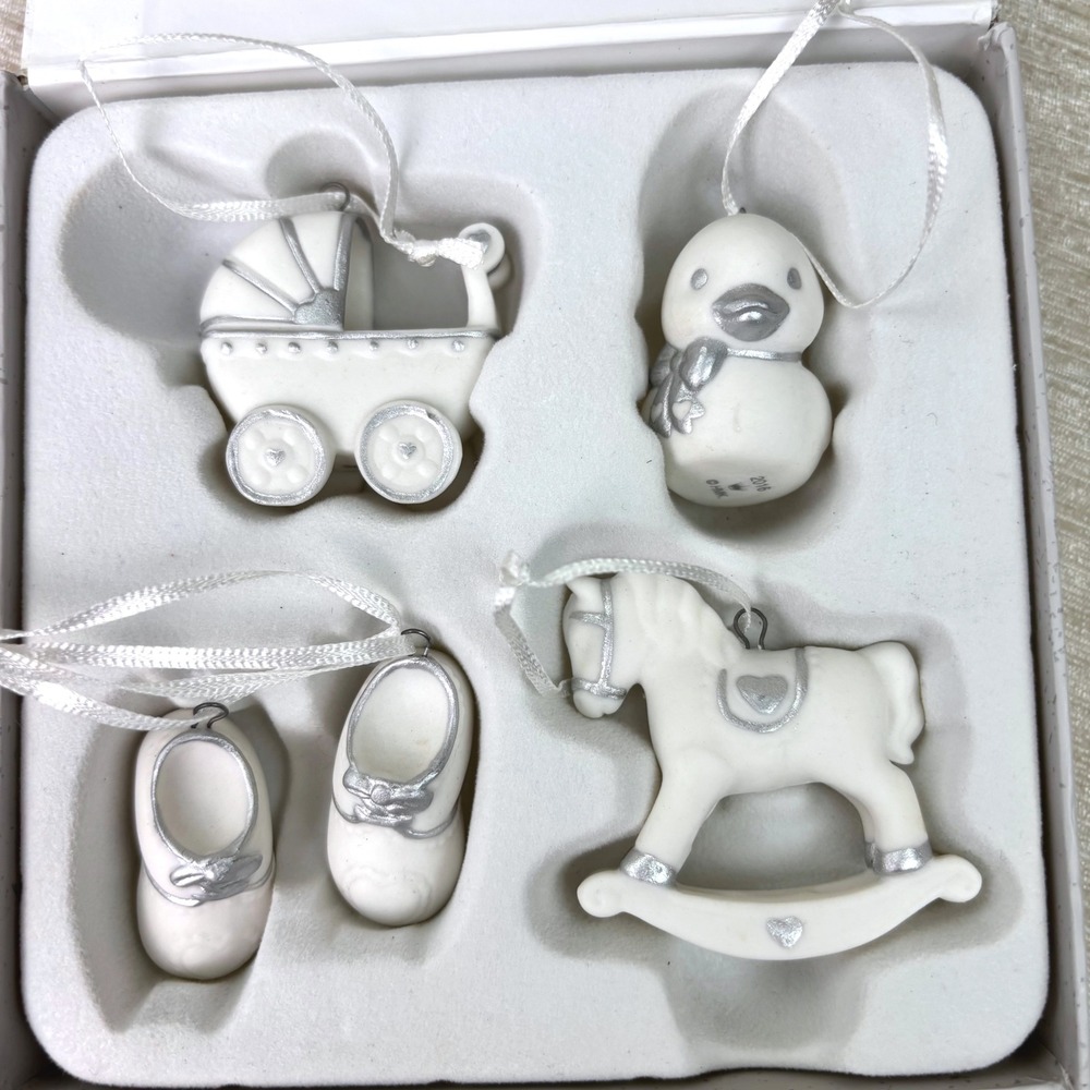 Set of 4 Hallmark Keepsake Welcome Baby Ornament Gift Box Mini Porcelain
